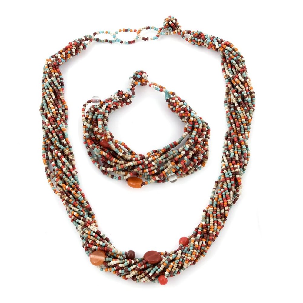 Multi Color Seed Bead Necklace and Bracelet Set